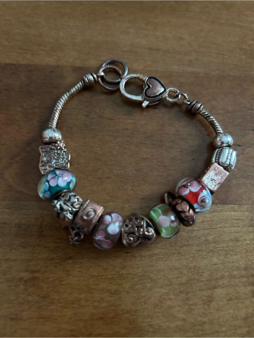 Pink Floral Murano Glass Charm Bracelet - Women's Jewelry